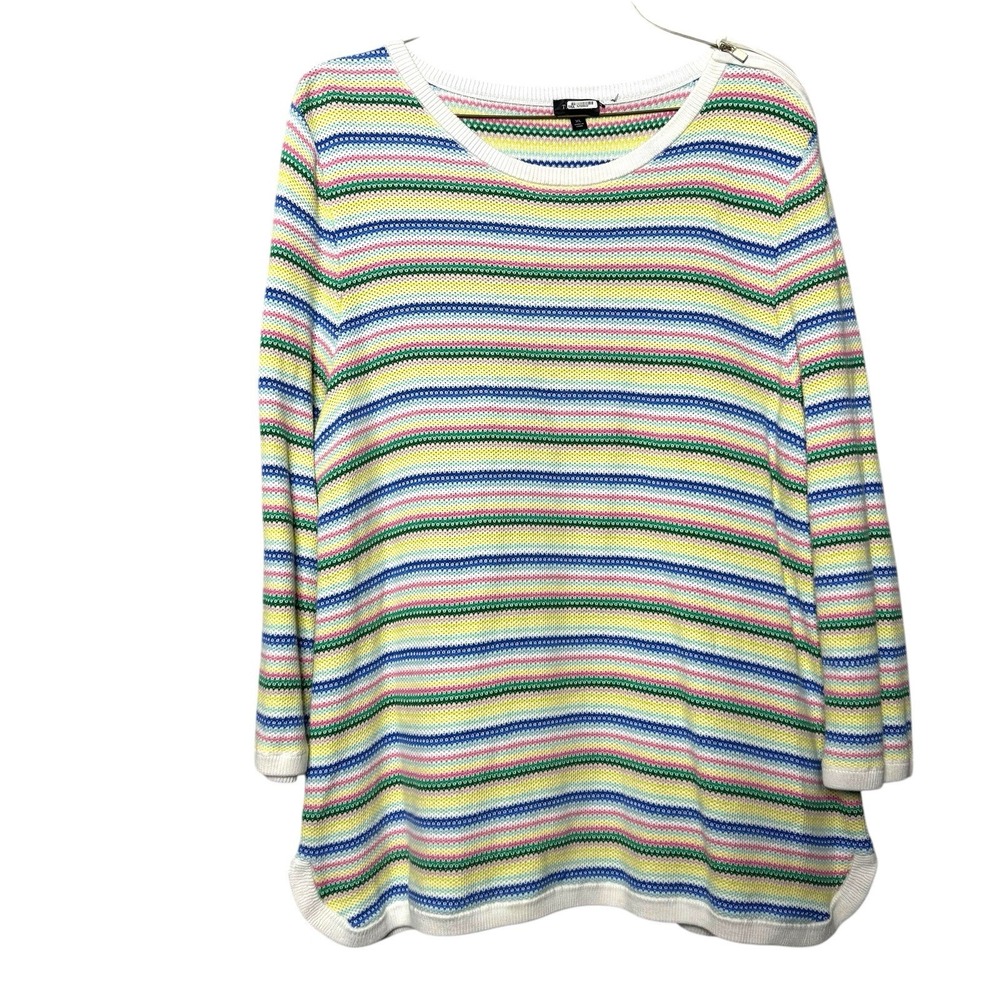 Talbots 100% cotton colorful striped boat neck knit sweater‎ size XL Preppy